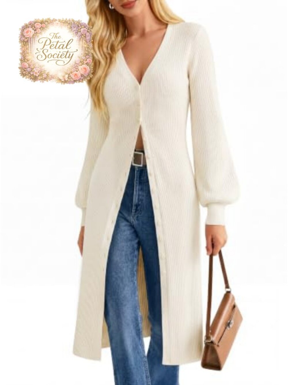 Long Fitted Button Up Duster Cardigan Lightweight Sweater Coat